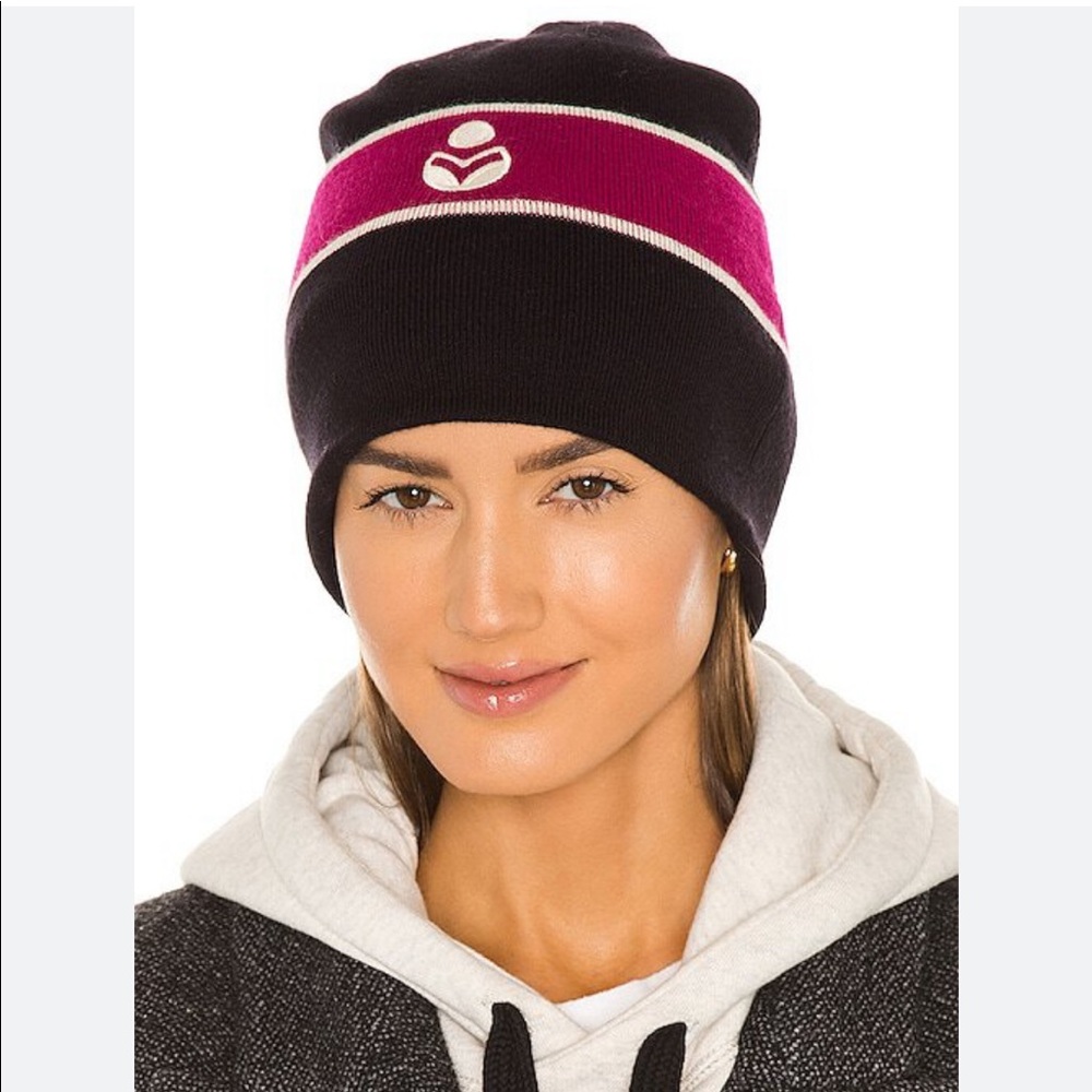Isabel Marant Black Camden Cotton & Wool Ribbed Knit Beanie Hat w Logo NWT